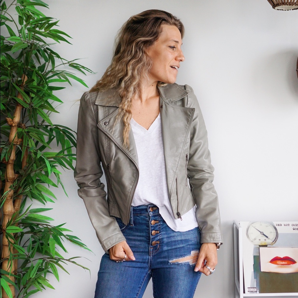 H&M Faux Leather Gray Moto Jacket